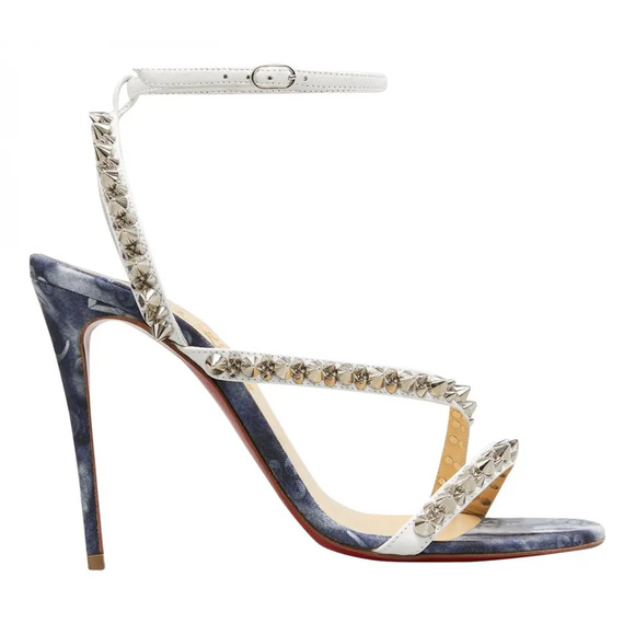Christian Louboutin Mafaldina Spikes 100 Blue Jeans Strap Sandal Heel Pump 40 - Picture 3 of 12